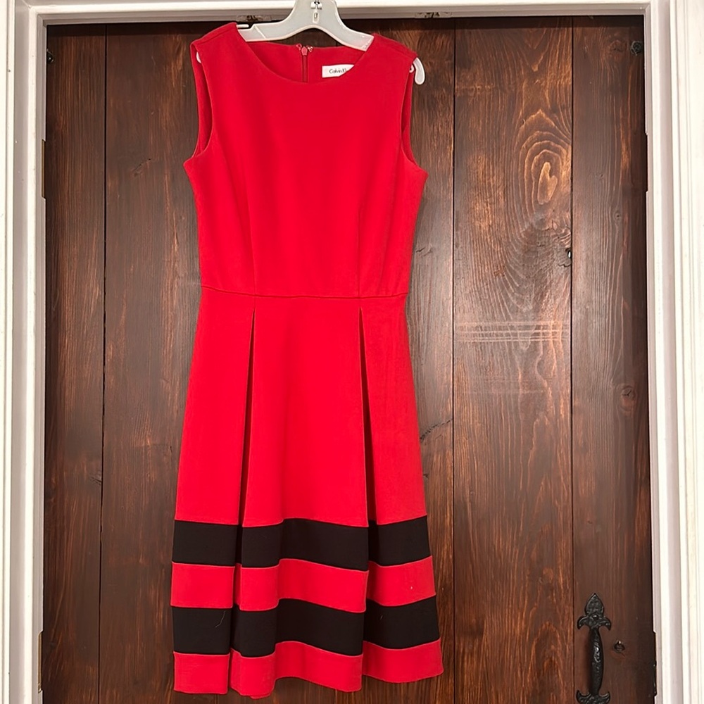 Red Calvin Klein cocktail dress